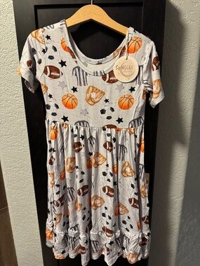 Girls' SNUGGLE BUMS BAMBOO TWIRL Sports-Print Casual Dress with Orange Accents
